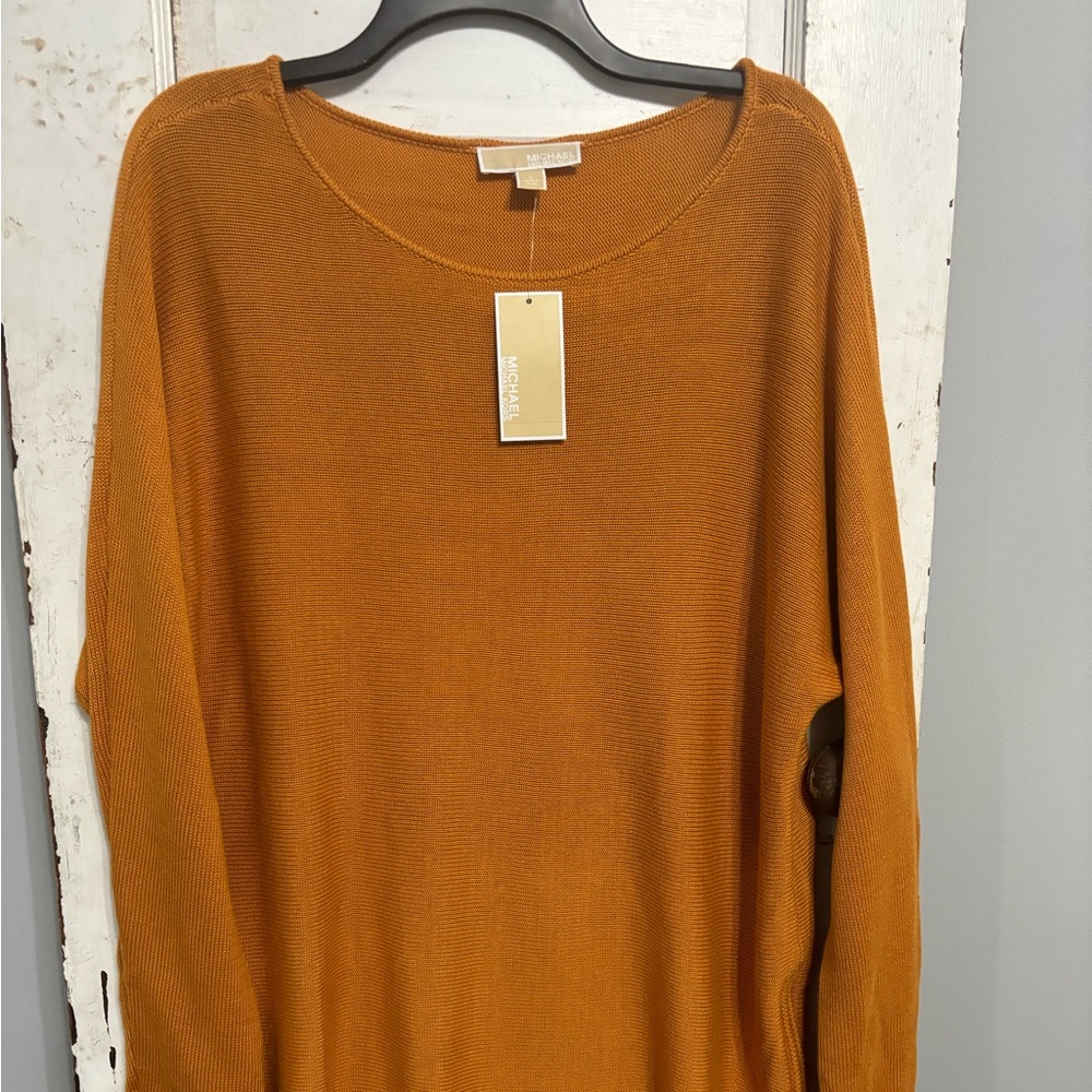 Michael Kors Orange Pullover Side Hem Zipper Knit Sweater Womens Size Large